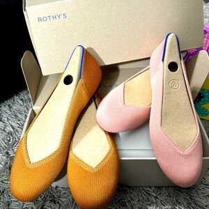 Two Rothys The Flats Lot - Colors: Fawn (BRAND NEW) & Coral (Like New) - Size 9